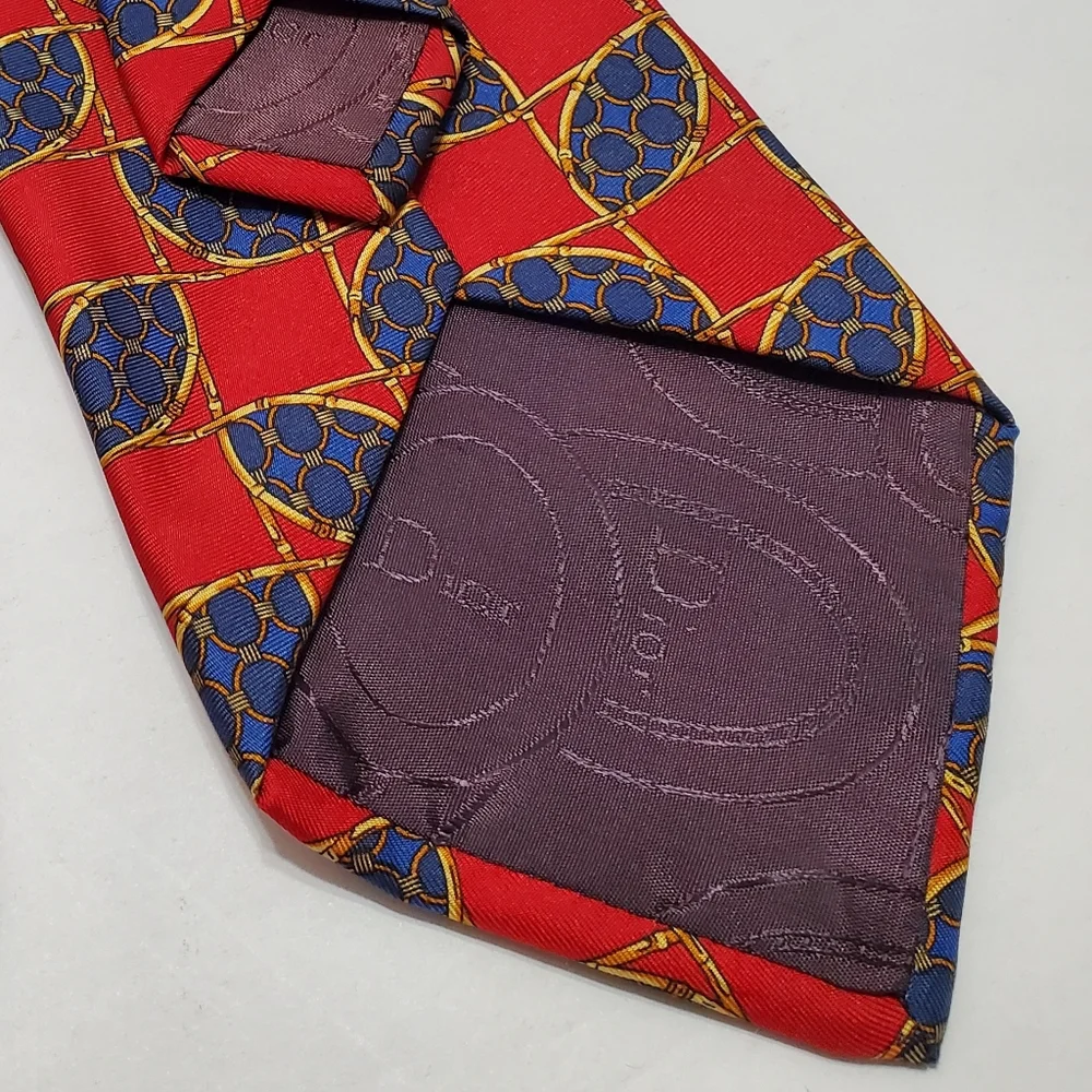 Dior Red Geometric Pattern Men's Silk Neck Tie Made in France 59x3.75" - Picture 5 of 6
